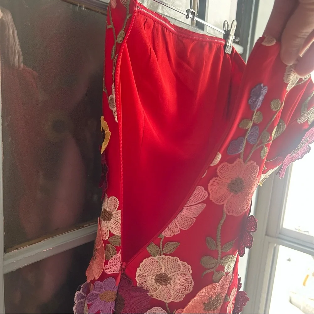 Endless Rose Floral Embroidered Flower Embellished Strapless Red Mini Dress S